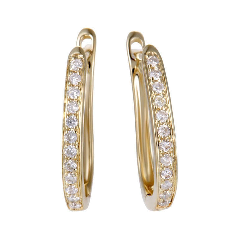 .25 Carat Small 14 Karat Yellow Gold Diamond Hoop Earrings For Sale at