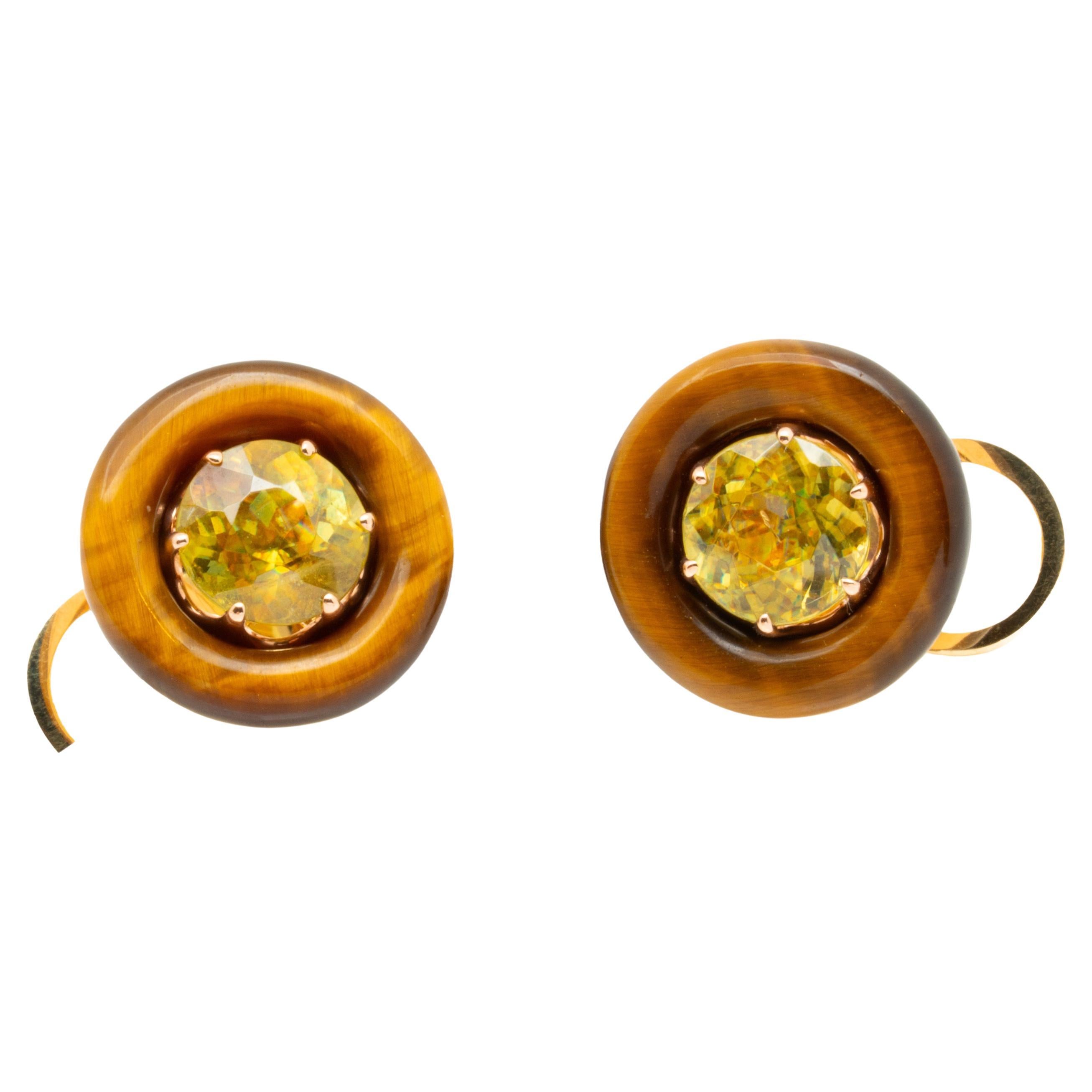 Pendientes de esfena (titanita) y tigerita de 2,5 quilates,  Oro rosa de 18 quilates, Austy Lee