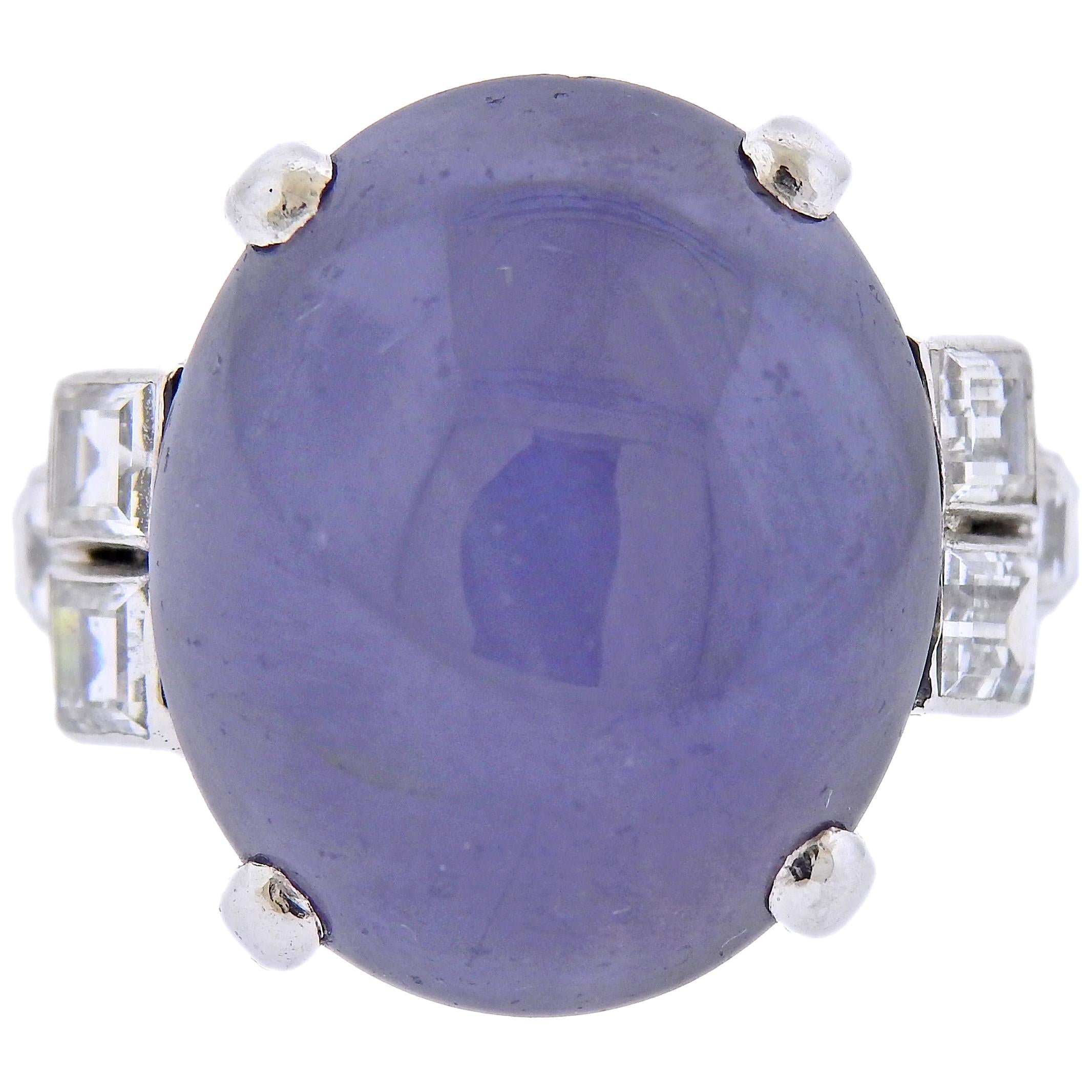 25 Carat Star Sapphire Diamond Platinum Ring For Sale