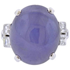 Vintage 25 Carat Star Sapphire Diamond Platinum Ring