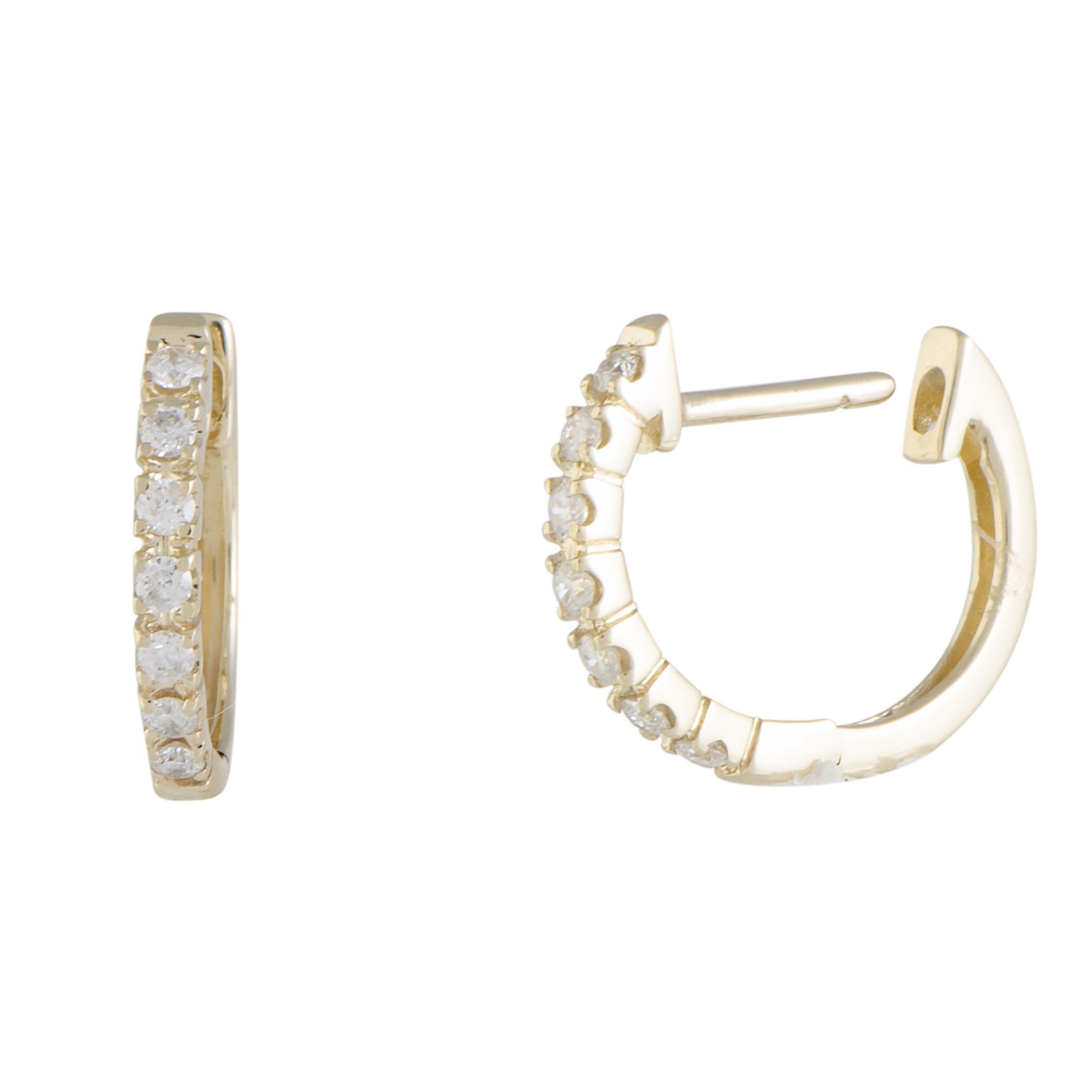 .25 Carat Tiny 14 Karat Yellow Gold Diamond Hoop Earrings In New Condition In Southampton, PA