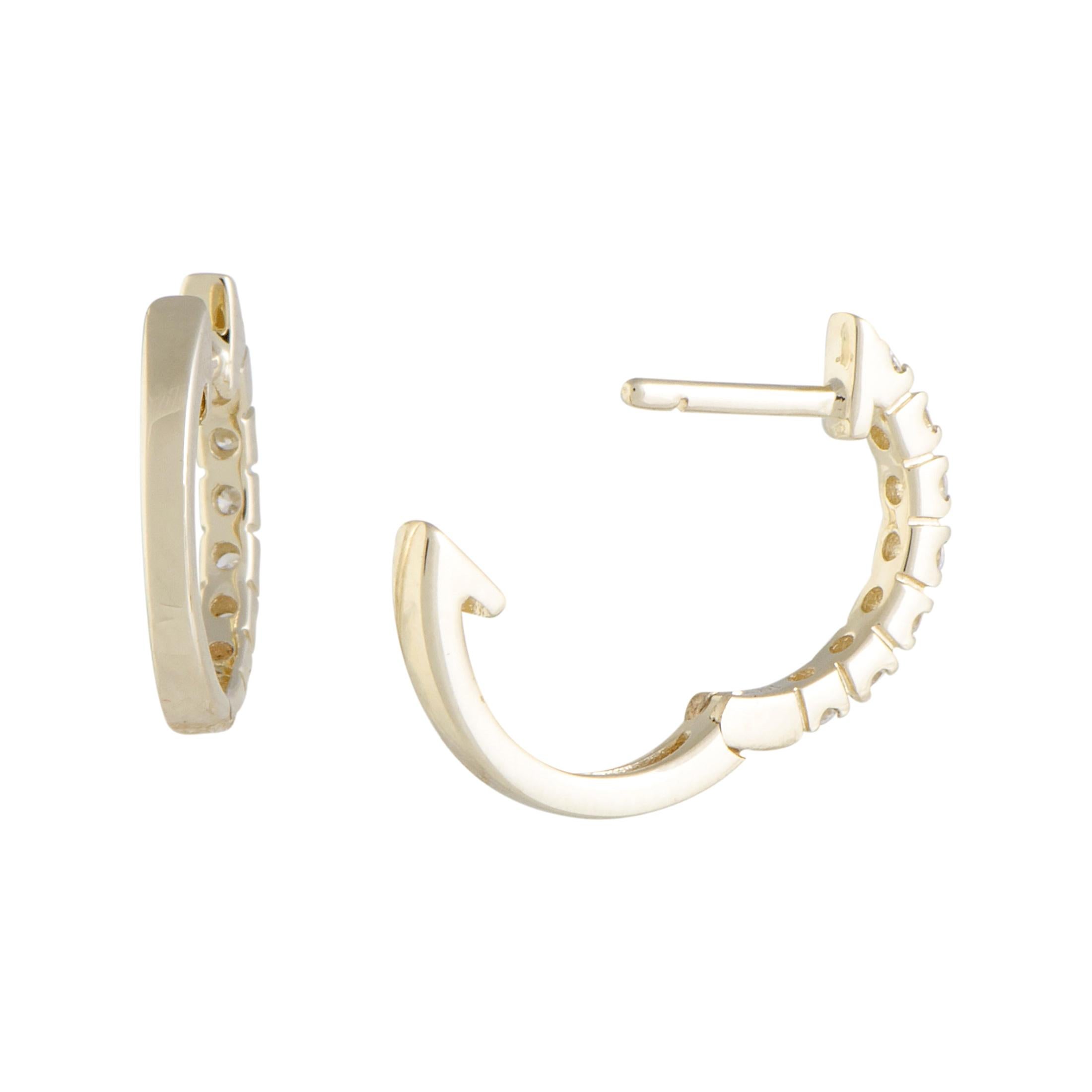 .25 Carat Tiny 14 Karat Yellow Gold Diamond Hoop Earrings