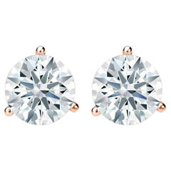 .25 Carat Total Diamond Three Prong Stud Earrings in 14k Rose Gold	
