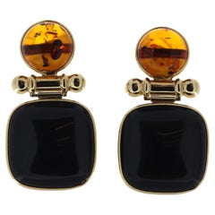 25 Carat Total Mixed Gem Stone Earrings in 14k Yellow Gold