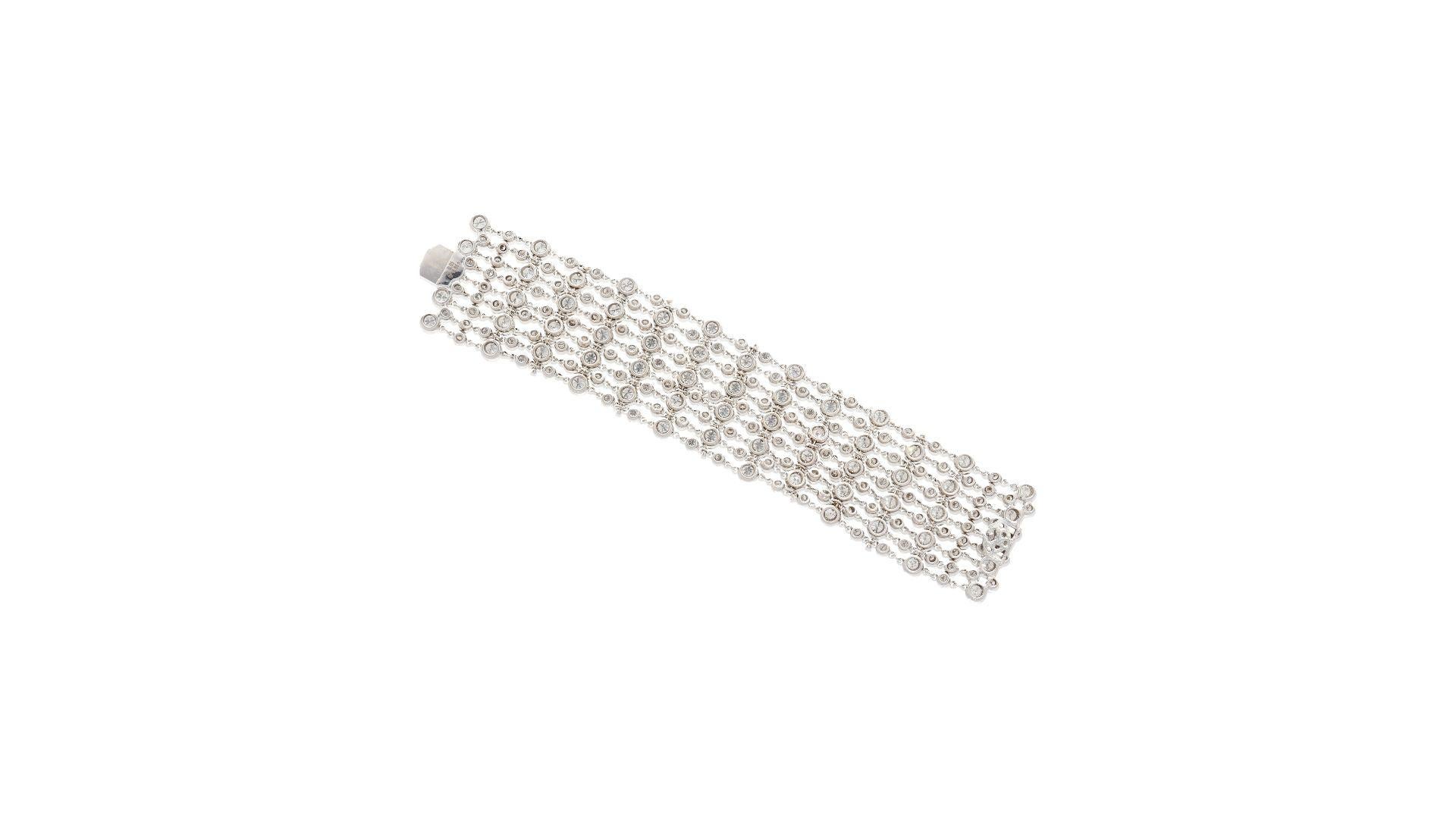 Modern 25 Carat Total Round Cut Natural Diamond Bezel Link Bracelet in 18K White Gold For Sale
