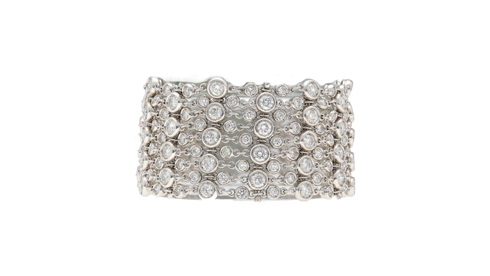 Women's 25 Carat Total Round Cut Natural Diamond Bezel Link Bracelet in 18K White Gold For Sale