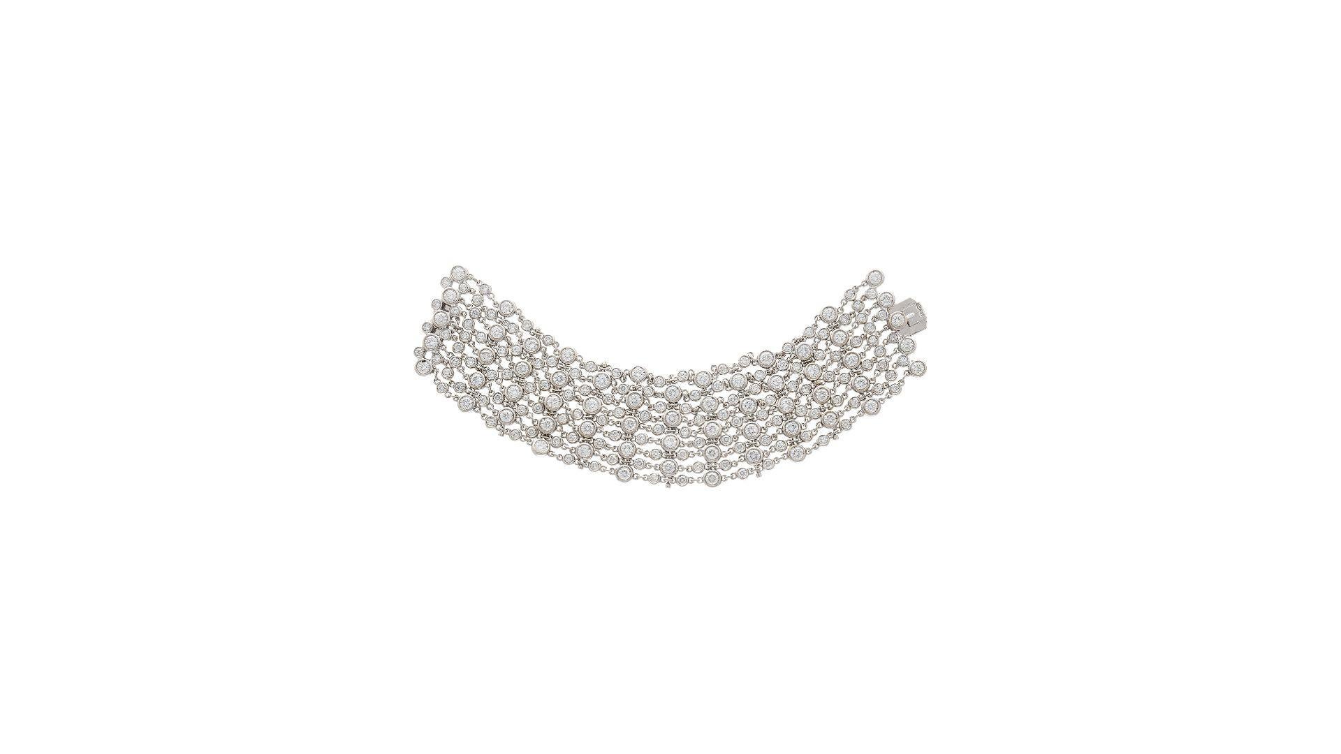 25 Carat Total Round Cut Natural Diamond Bezel Link Bracelet in 18K White Gold For Sale 1