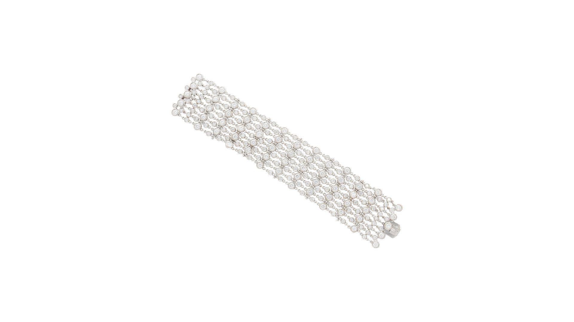 25 Carat Total Round Cut Natural Diamond Bezel Link Bracelet in 18K White Gold For Sale 3