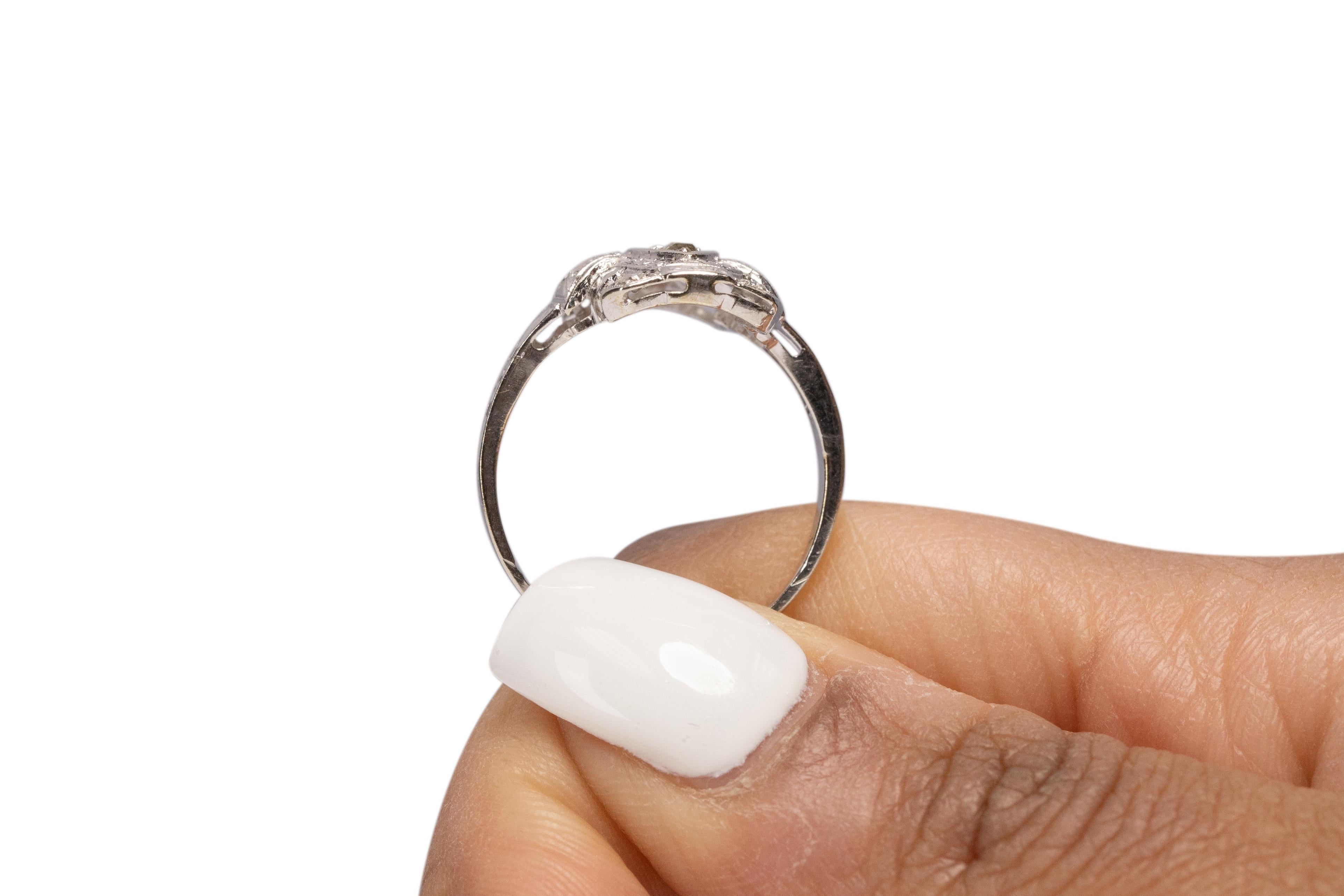 Women's .25 Carat Total Weight Art Deco Diamond 18 Karat White Gold Engagement Ring For Sale