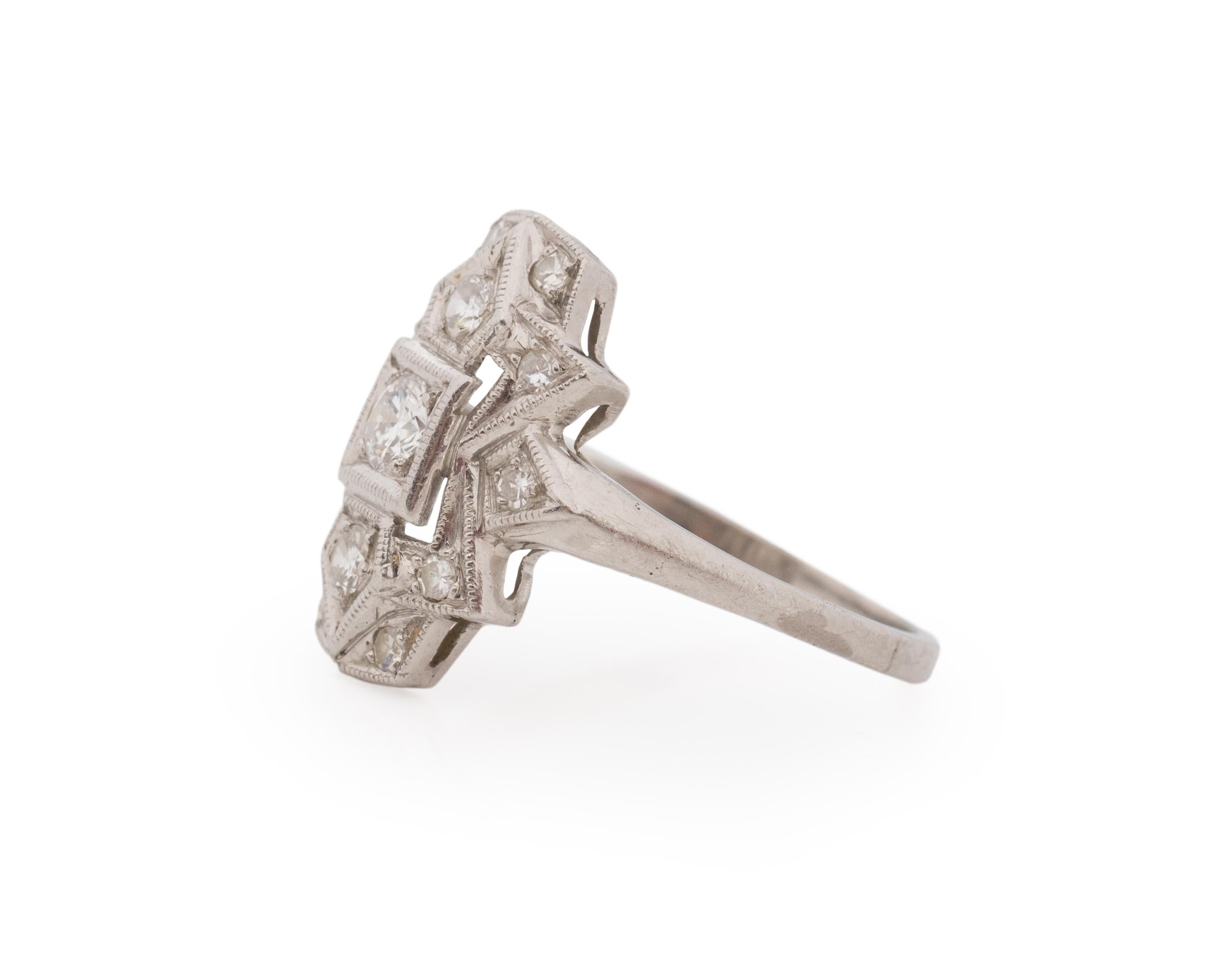 Old European Cut .25 Carat Total Weight Art Deco Diamond Platinum Engagement Ring For Sale