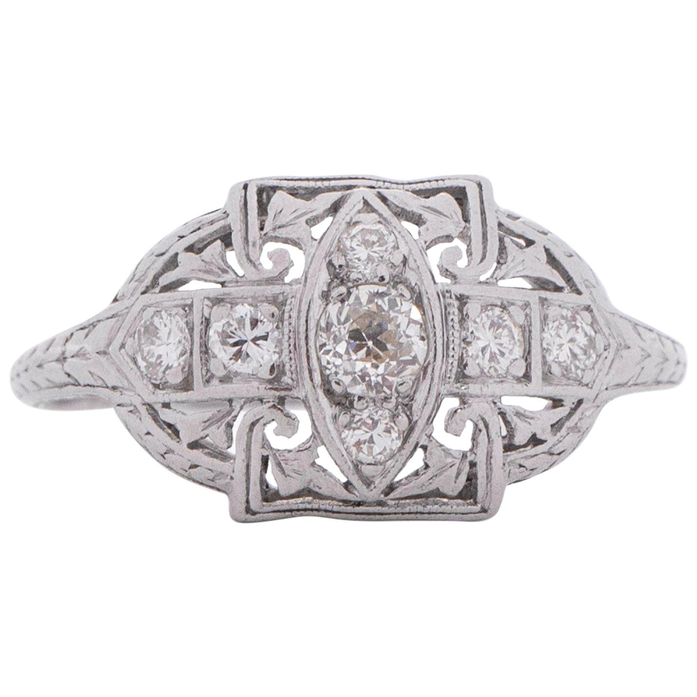 .25 Carat Total Weight Art Deco Diamond Platinum Engagement Ring For Sale