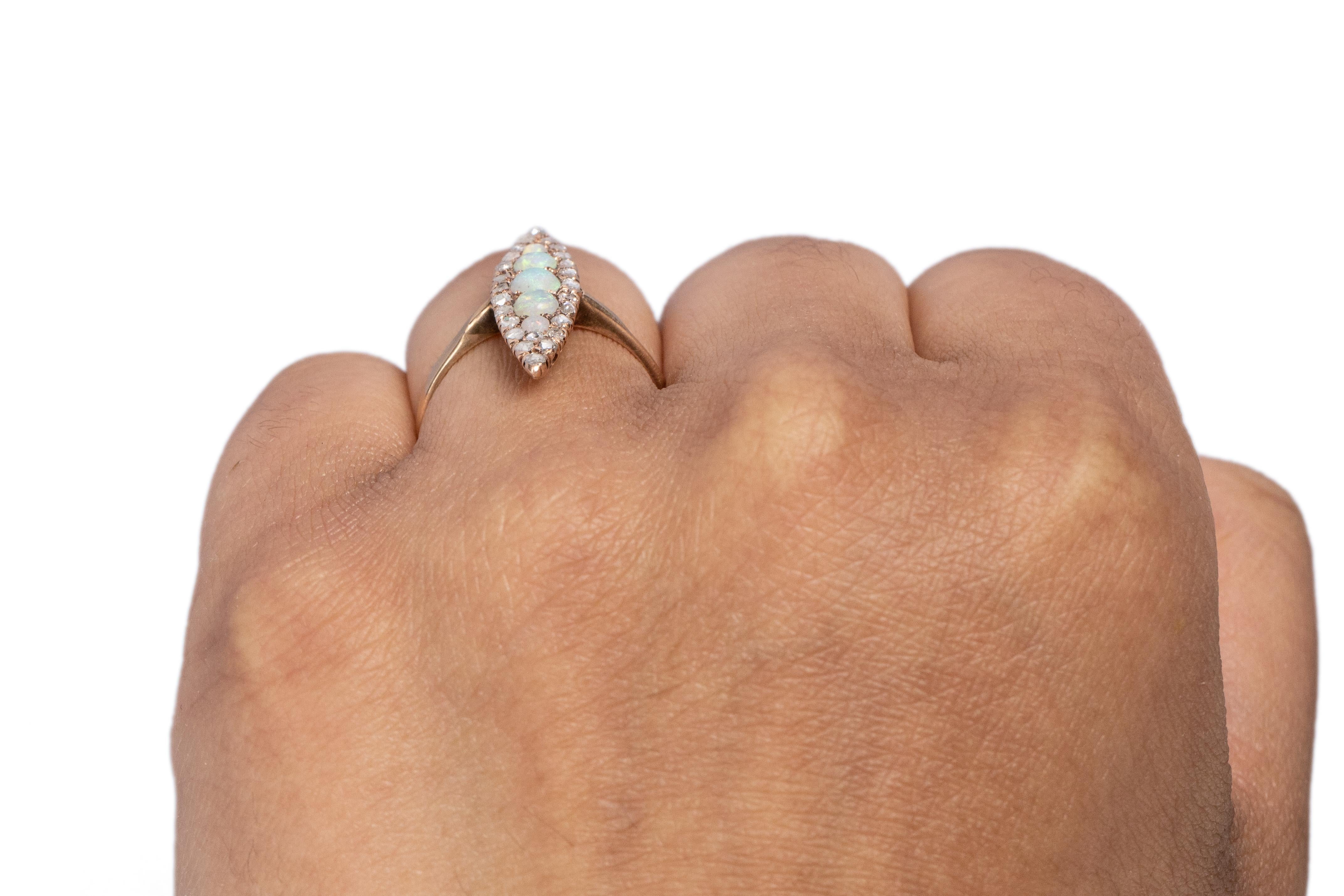 Rose Cut .25 Carat Total Weight Victorian Diamond 14 Karat Rose Gold Opal Ring For Sale