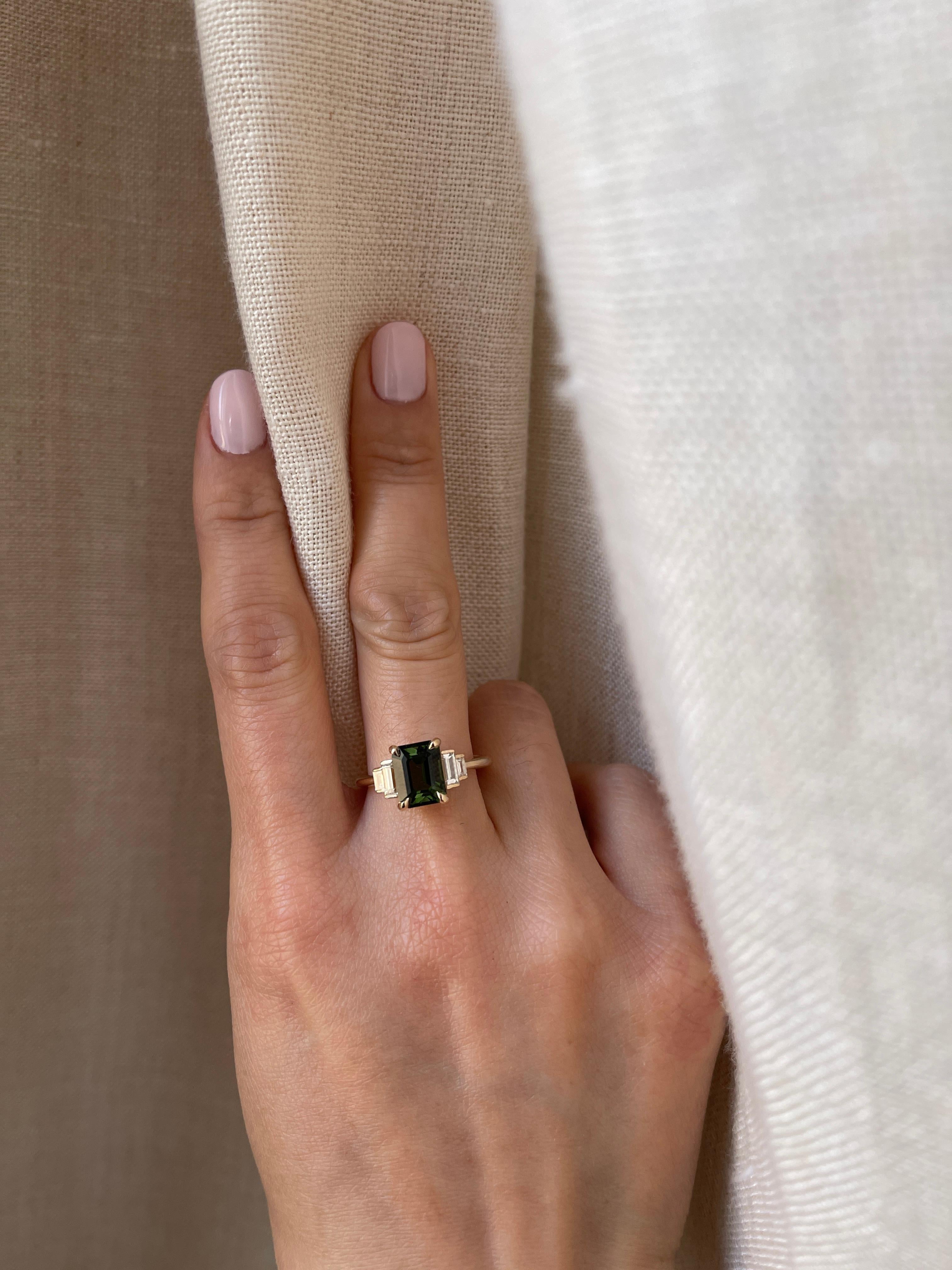 Emerald Cut 2.5 Carat Tourmaline Diamond Engagement Ring For Sale
