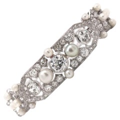 Vintage 2.5 Carat TW Diamond & Pearl Bangle Bracelet