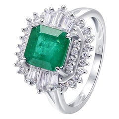 2.5 Carat Vintage Style Emerald Diamond Ring 14 Karat White Gold