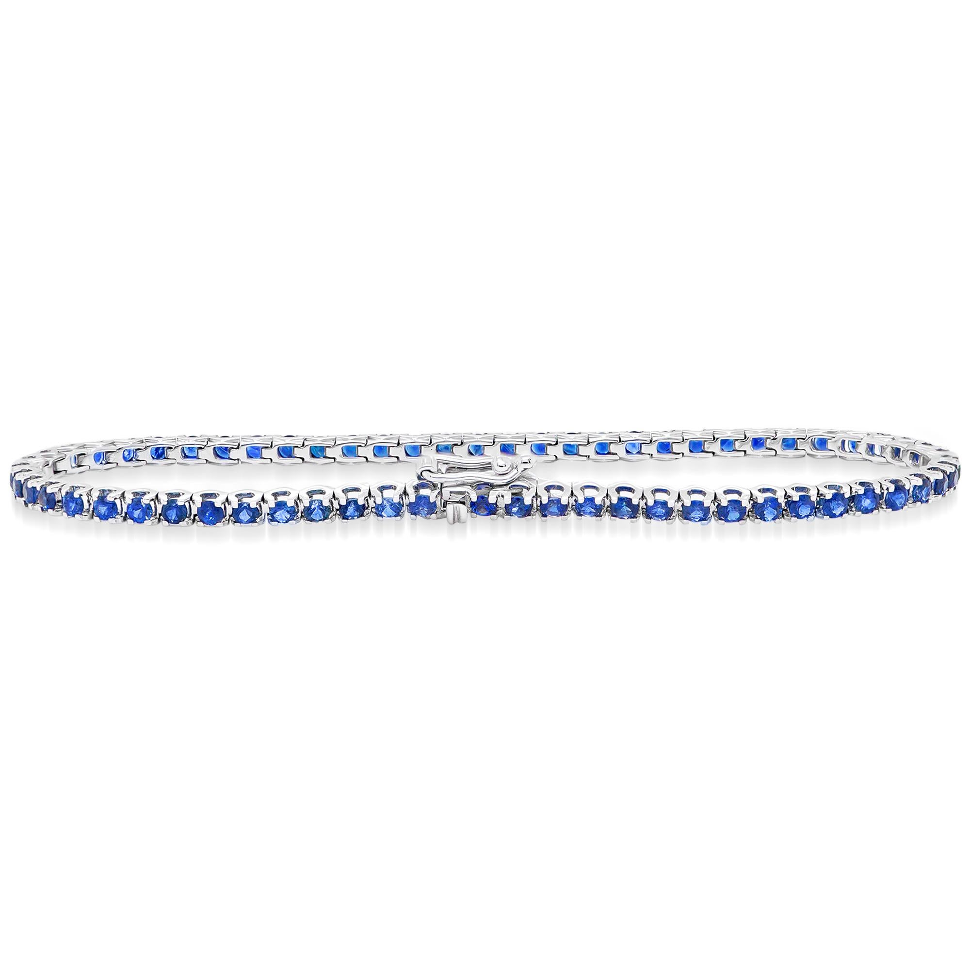 2,5 Karat Vivid Blue Soothing Sapphire Klassisches Tennisarmband 18K (Art nouveau)
