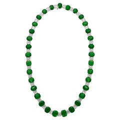 25  Carat Vivid Green Oval Emeralds Diamond Pendant Necklace