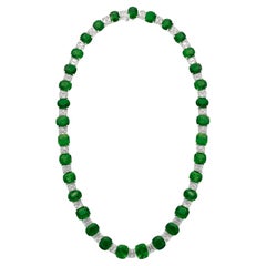 25  Carat Vivid Green Oval Emeralds Diamond Pendant Necklace