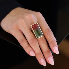 25 Carat Watermelon Tourmaline 14k Gold Cocktail Ring