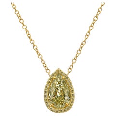 Collier en forme de poire jaune de 2,5 carats avec halo de diamants jaunes