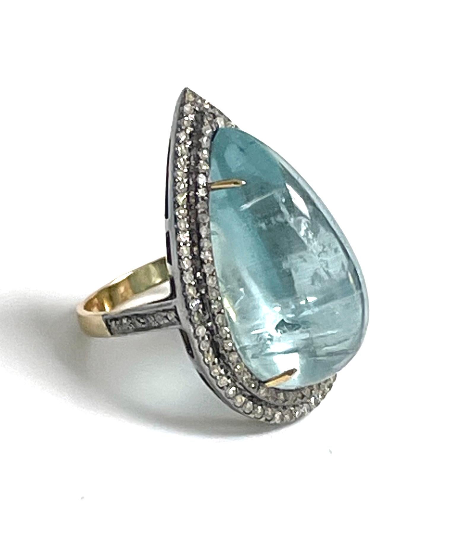 25 Carats Aquamarine Teardrop with Pave Diamonds Paradizia Ring For Sale 4