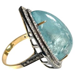 25 Carats Aquamarine Teardrop with Pave Diamonds Paradizia Ring