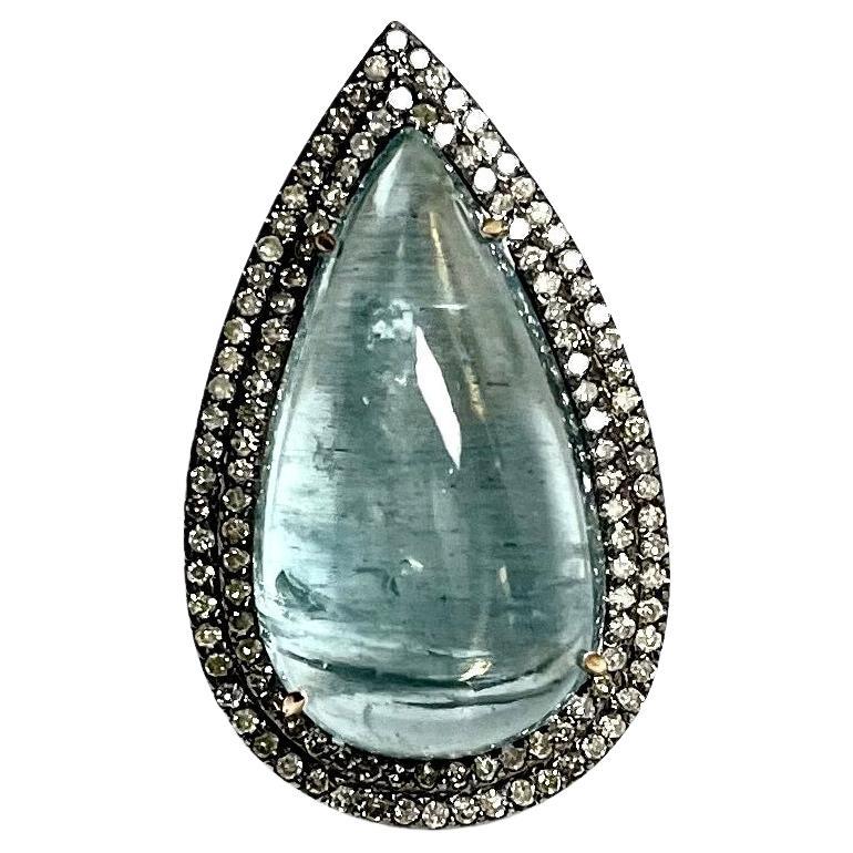 25 Carats Aquamarine Teardrop with Pave Diamonds Paradizia Ring For Sale 1
