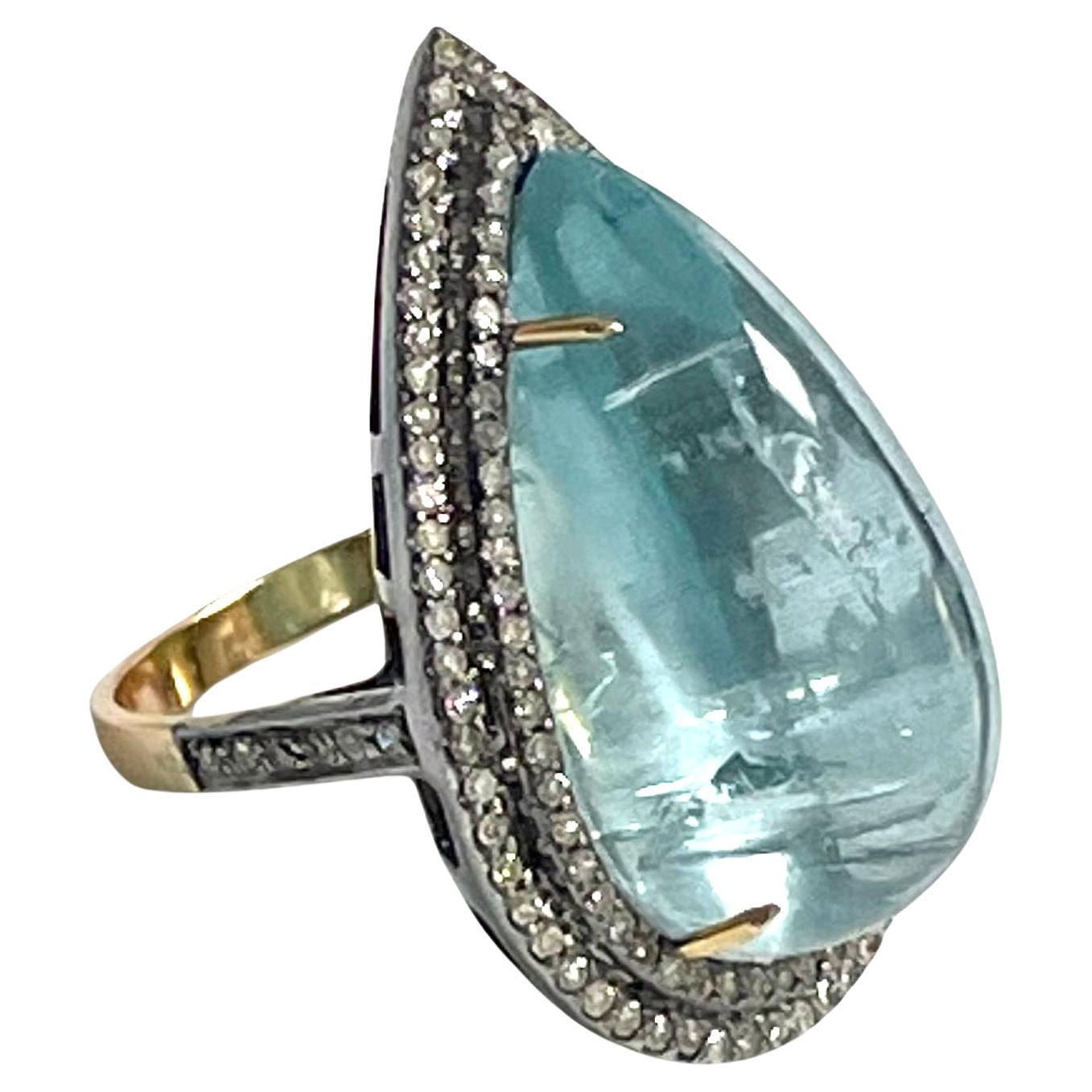 25 Carats Aquamarine Teardrop with Pave Diamonds Paradizia Ring For Sale 2
