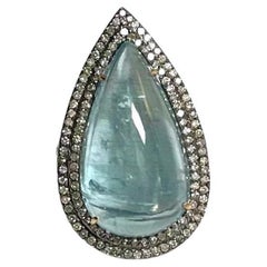 Anillo Paradizia de Aguamarina Lágrima de 25 Quilates con Diamantes Pave