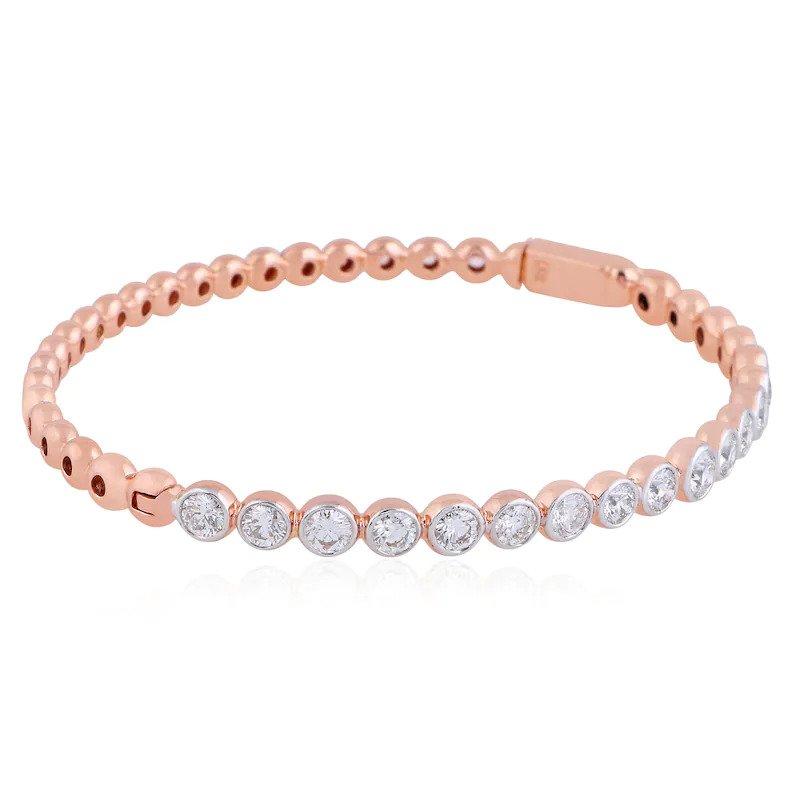 Cast from 14-karat rose gold, this bracelet is hand set with 2.5 carats of sparkling diamonds. Available in yellow, rose and white gold. 

FOLLOW MEGHNA JEWELS storefront to view the latest collection & exclusive pieces. Meghna Jewels is proudly
