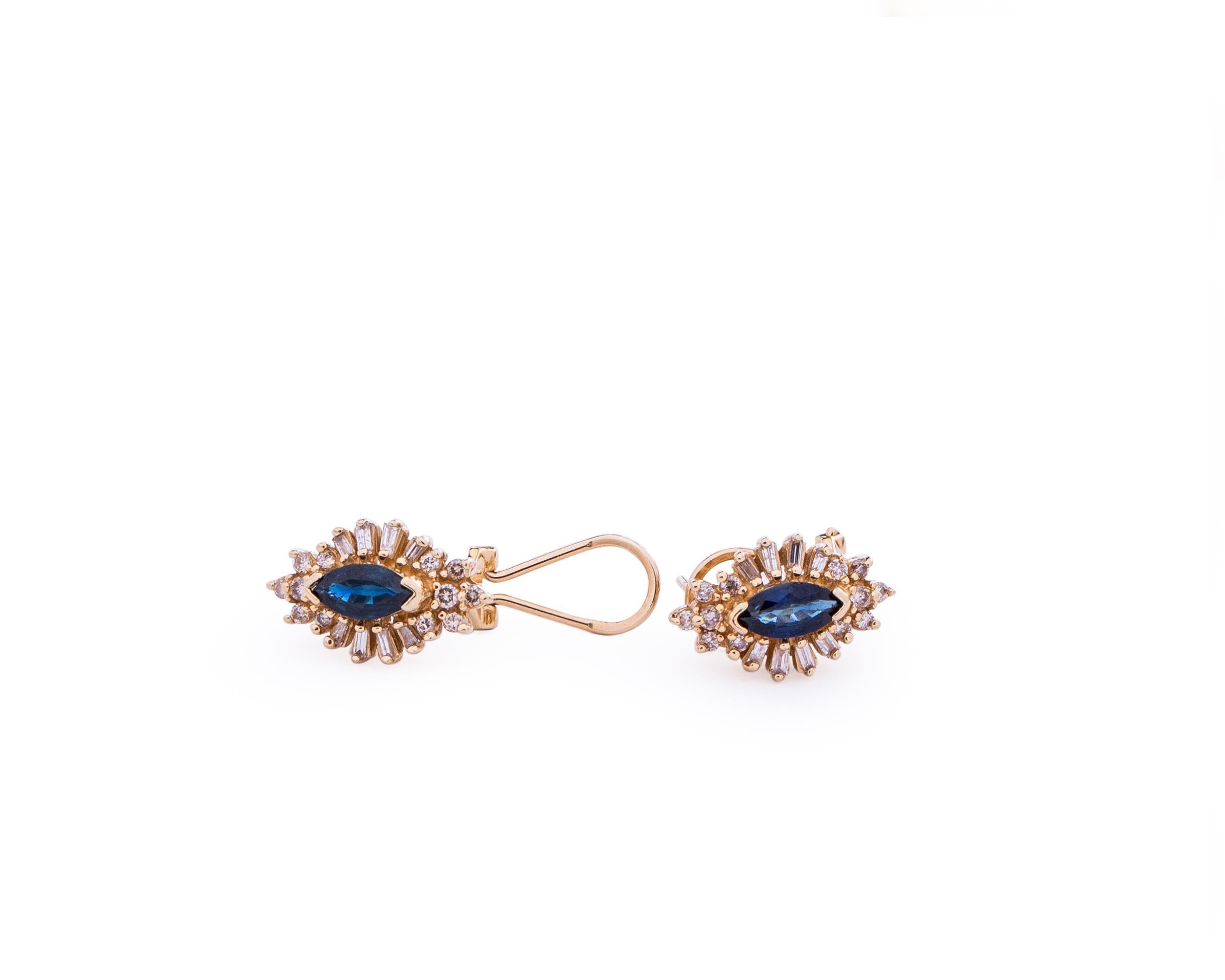 Retro .25 Carat Diamond and 1 Carat Sapphire Earrings For Sale