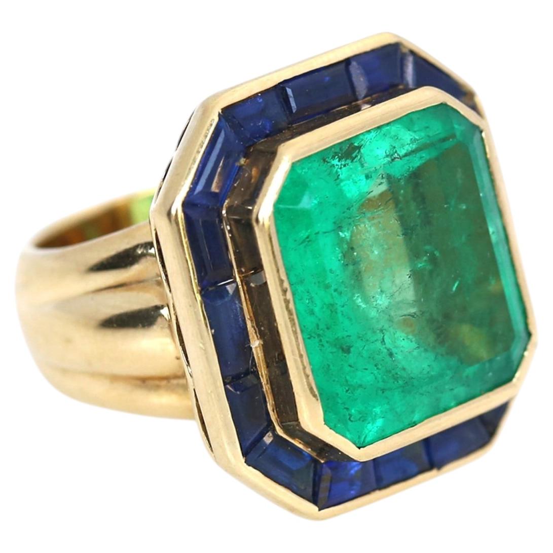 25 Karat Smaragd Saphire Gelbgold Ring, 1950