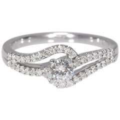 .25 Center .50 Carat Natural Diamond Engagement Ring in White Gold 18 Karat