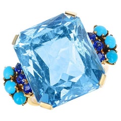 25 Ct. Aquamarine, Sapphire and Turquoise Cocktail Ring, 18k