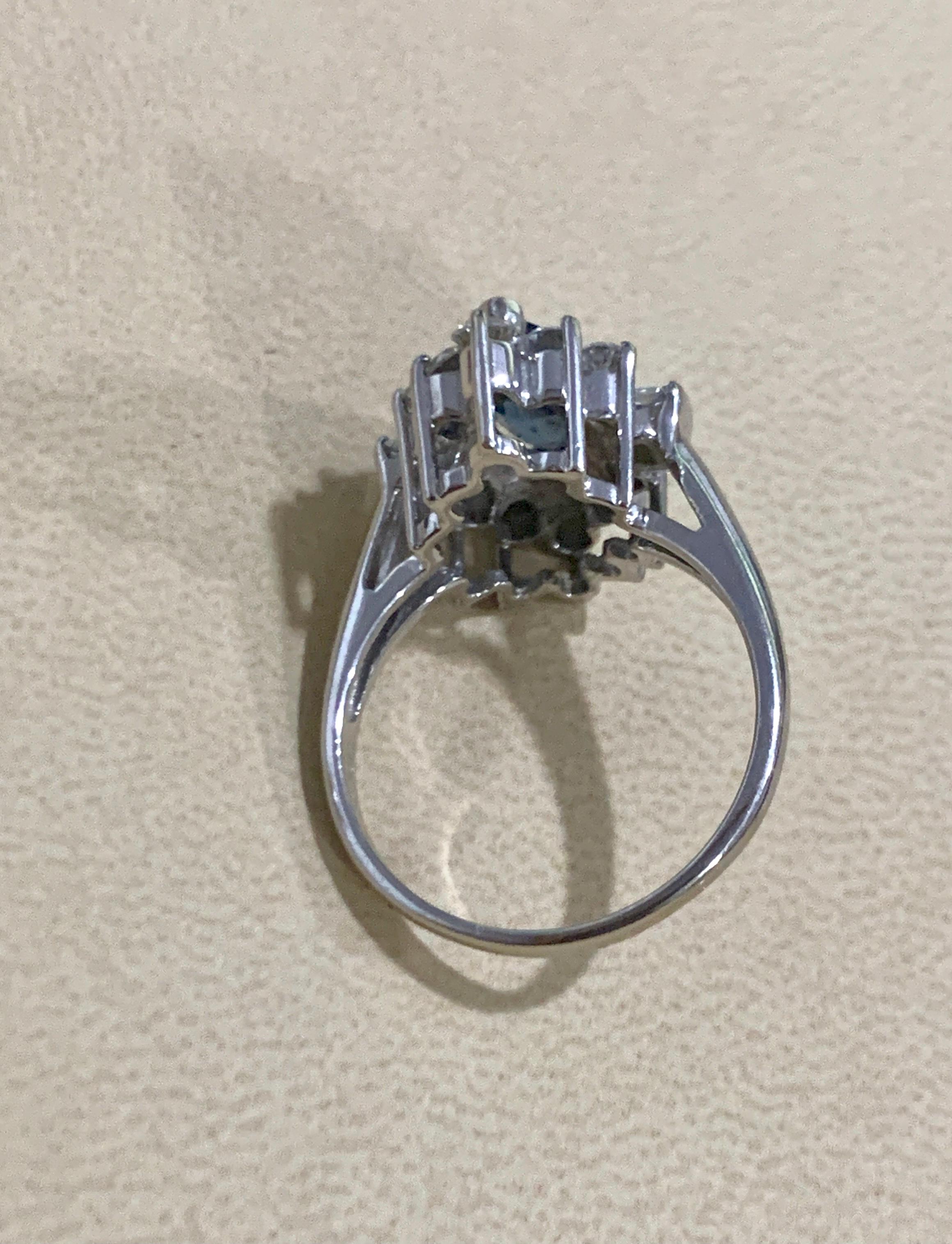 Women's 2.5 Ct Blue Sapphire & 1.2Ct Diamond Cocktail Ring in 18 Karat White Gold Estate For Sale