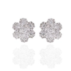 2.5 Ct Brilliant Diamond Flower Stud Earrings in 18K White Gold, Diamond Studs