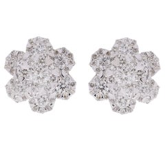 2.5 Ct Brilliant Diamond Flower Stud Earrings in 18K White Gold, Diamond Studs