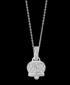 2.5 Carat Diamond Swiss Cow Bell Pendant/Enhancer 14 Karat White Gold with Chain