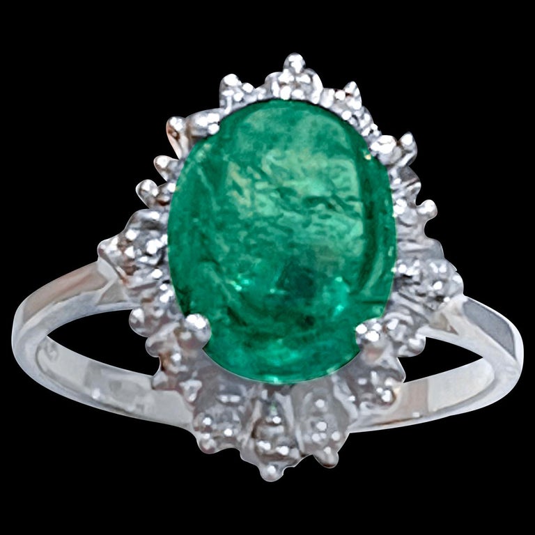 2.5 Ct Natural Cushion Cabochon Emerald and Diamond Ring 14 Kt Yellow Gold  at 1stDibs | phosphophyllite ring