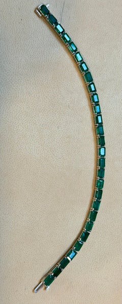 25 Ct Natural Emerald Cut Emerald Cocktail Tennis Bracelet 14 Kt White Gold 7.5"