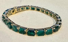 25 Ct Esmeralda Natural Corte Cóctel Esmeralda Pulsera de Tenis 14 Kt Oro Amarillo 7"