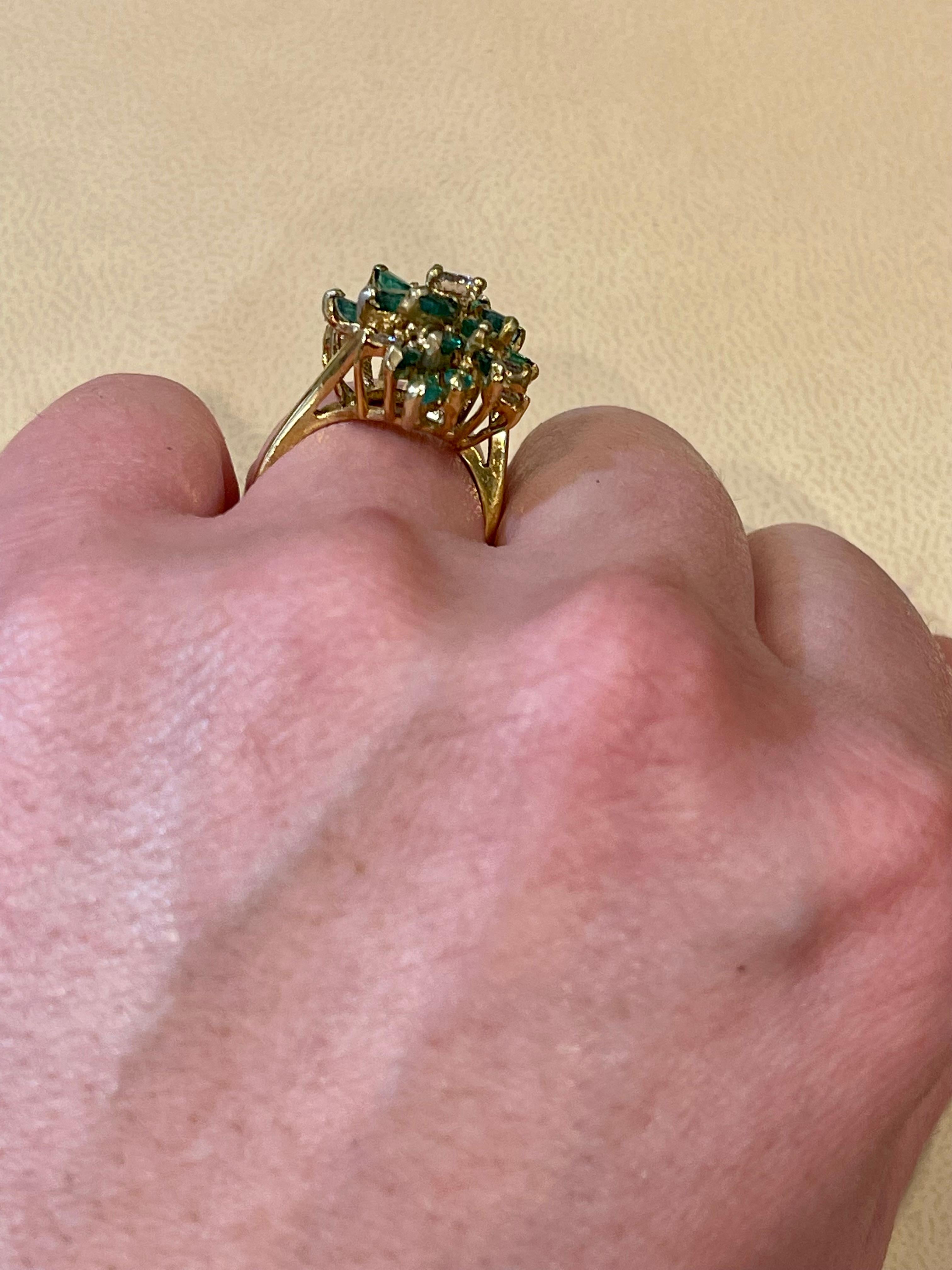 2.5 Ct Natural Emerald, Marquise Stone and Diamond Ring 14 Karat Yellow Gold 12