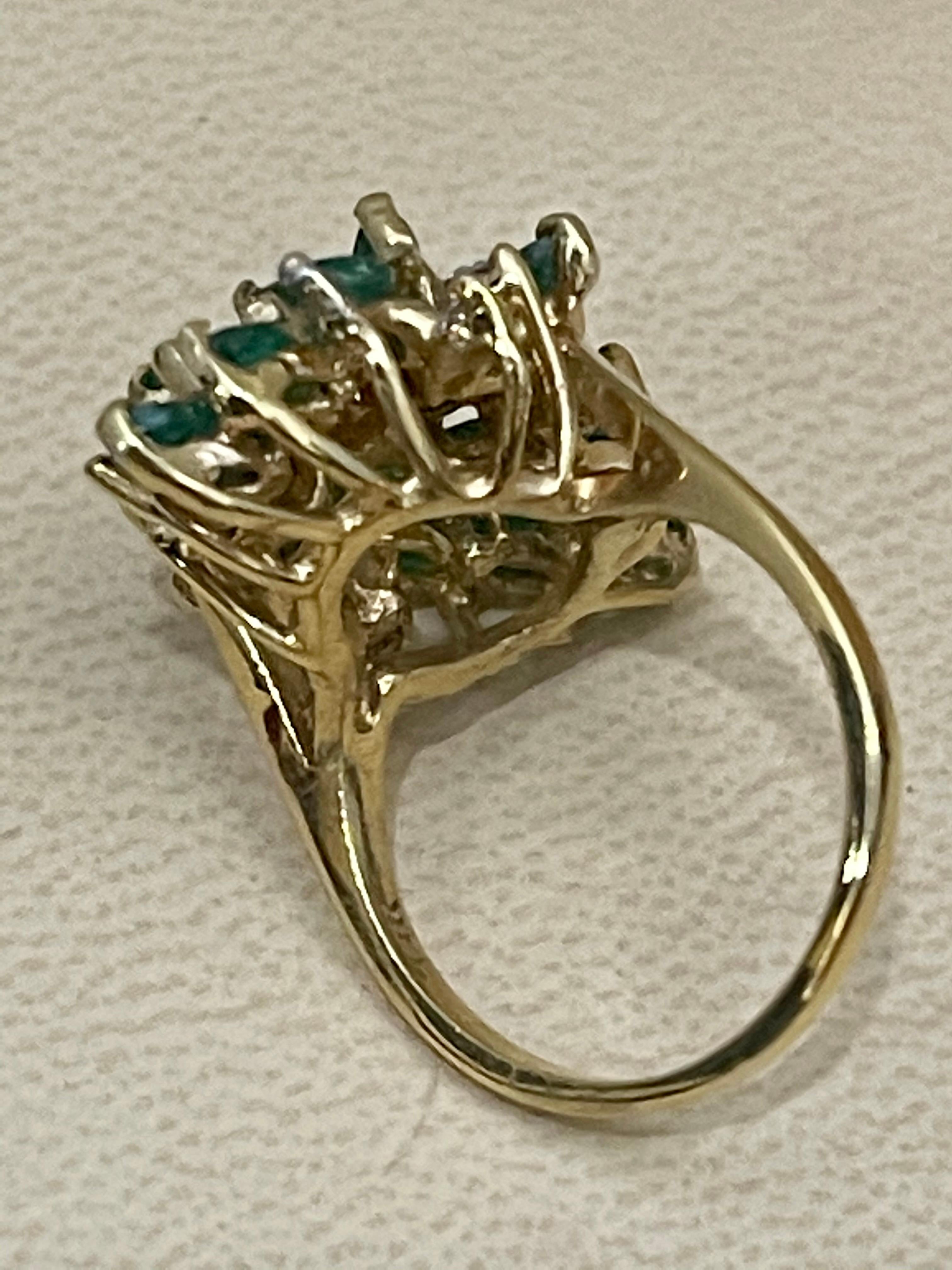 2.5 Ct Natural Emerald, Marquise Stone and Diamond Ring 14 Karat Yellow Gold 3