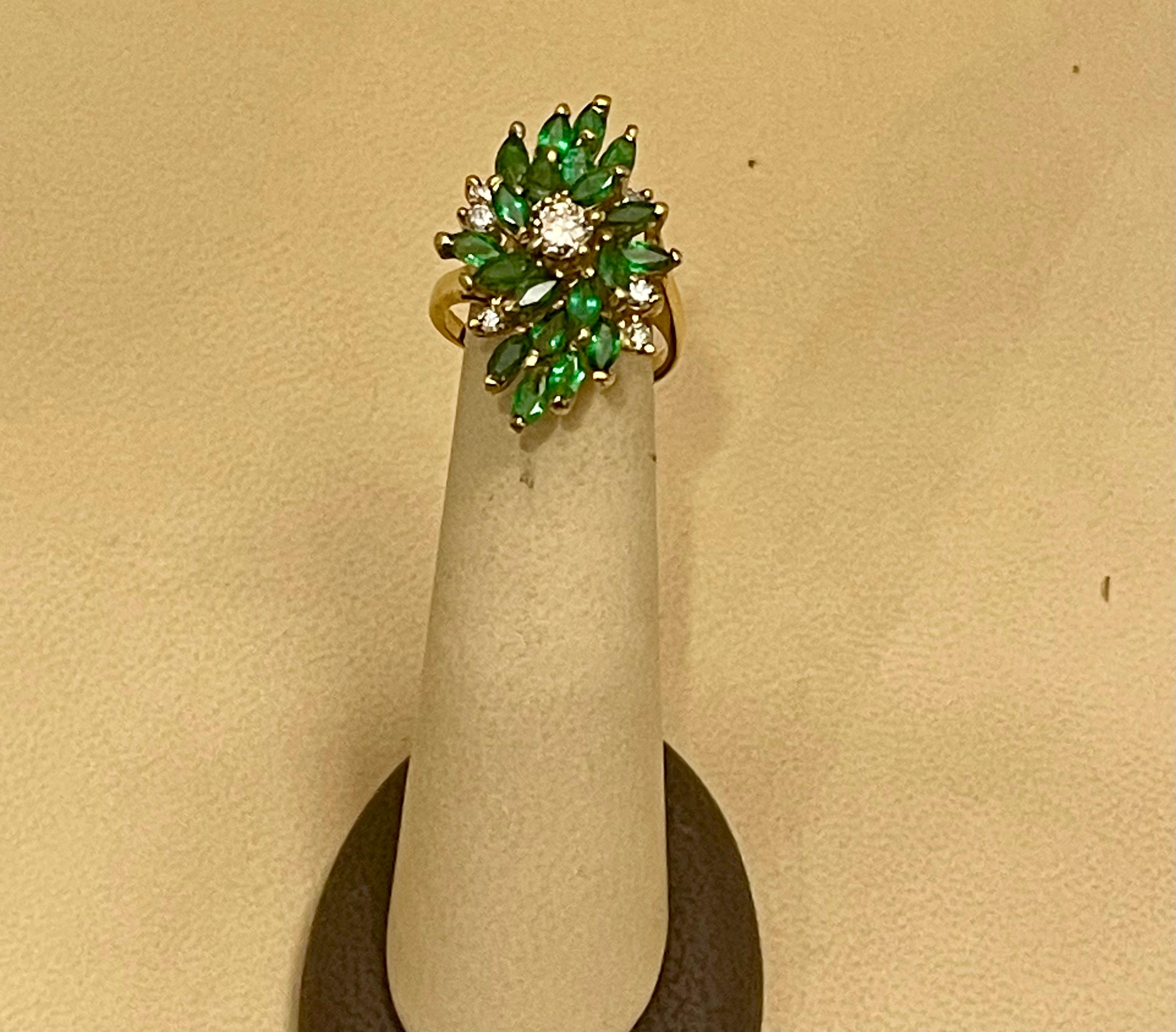 2.5 Ct Natural Emerald, Marquise Stone and Diamond Ring 14 Karat Yellow Gold 4