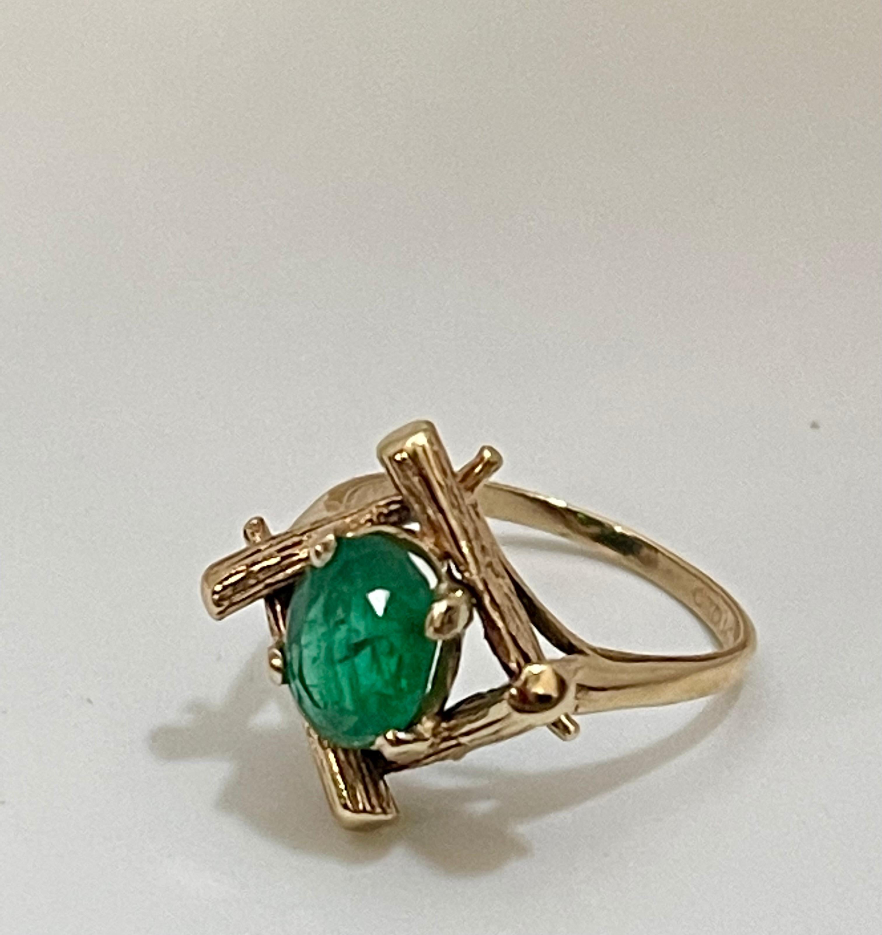 2,5 Karat natürlicher Smaragd, ovaler brasilianischer Ring aus 14 Karat Gelbgold 7