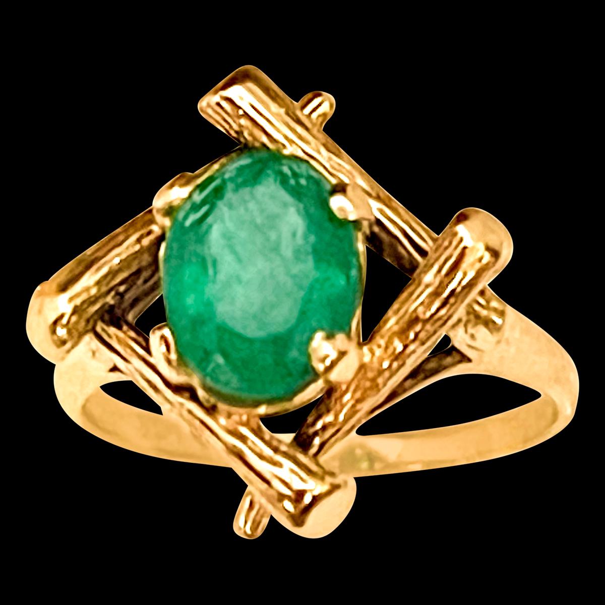 2,5 Karat natürlicher Smaragd, ovaler brasilianischer Ring aus 14 Karat Gelbgold (Ovalschliff)