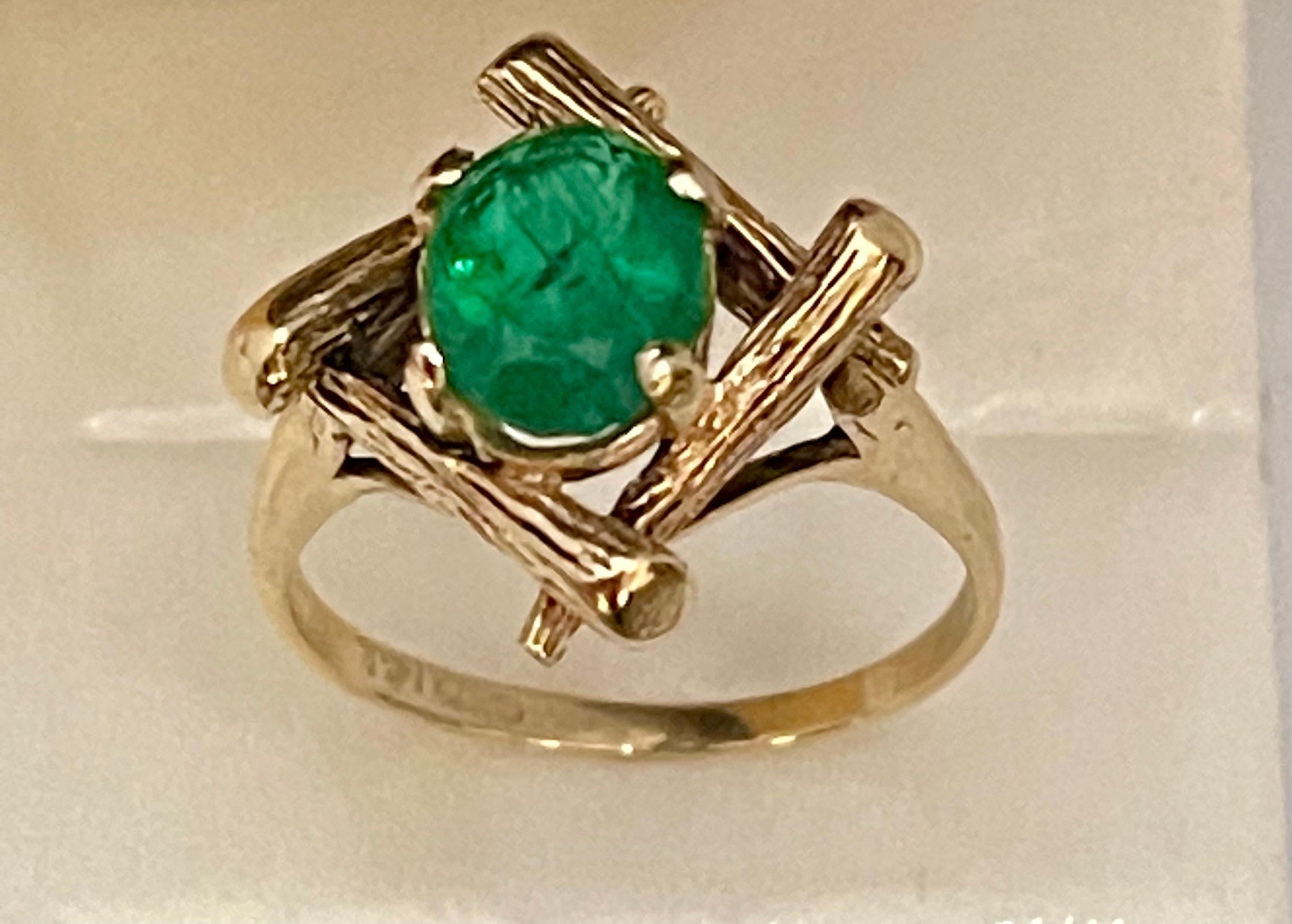 2,5 Karat natürlicher Smaragd, ovaler brasilianischer Ring aus 14 Karat Gelbgold 1