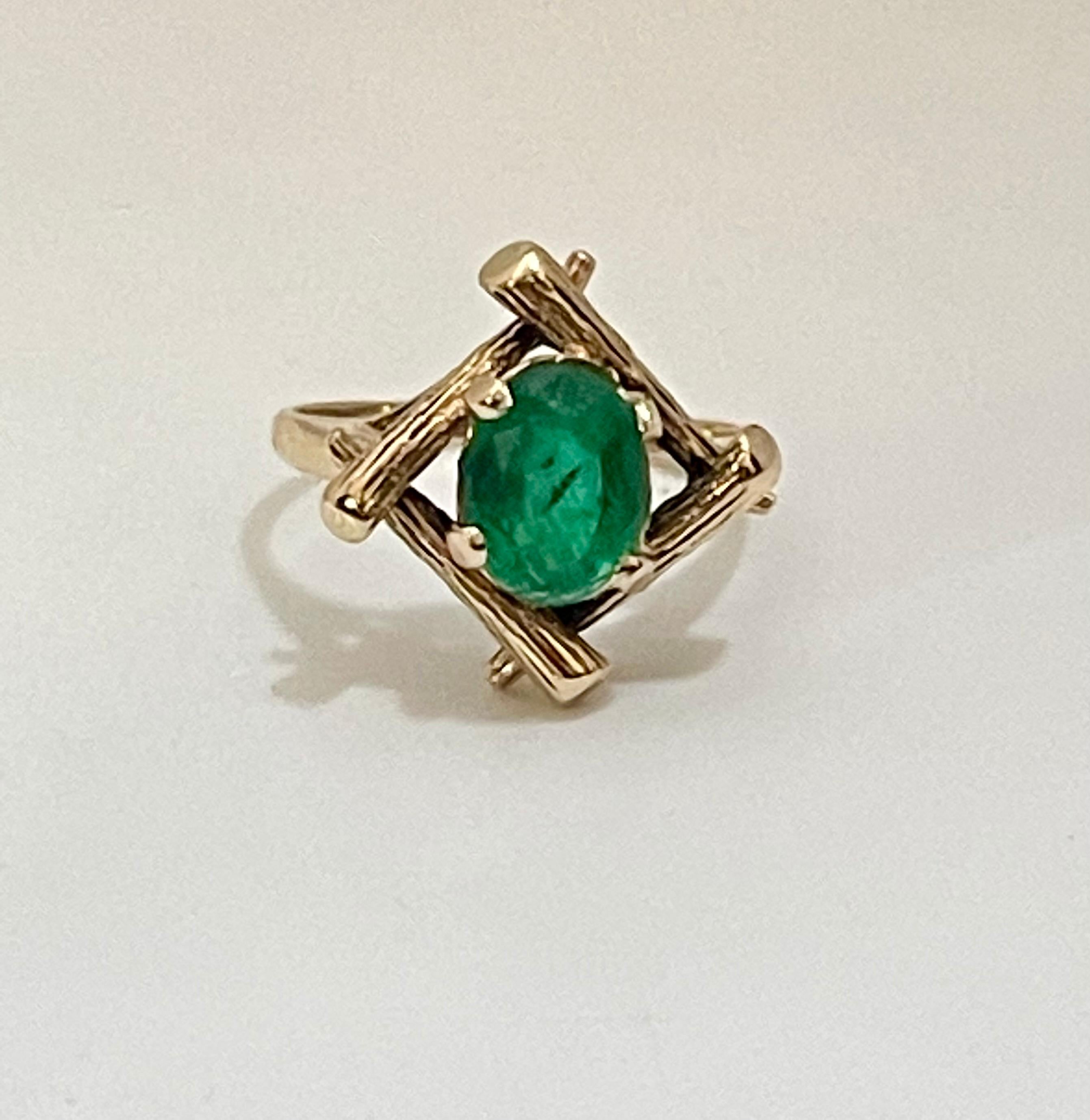 2,5 Karat natürlicher Smaragd, ovaler brasilianischer Ring aus 14 Karat Gelbgold 4