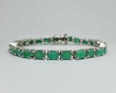 25 Ct Natural Emerald Tennis Bracelet Set in .925 Sterling Silver Rhodium Plate