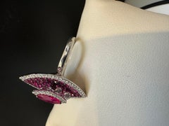 2.5 Ct Natural Marquis Ruby & 1 Ct Dancing Diamond 18 Kt White Gold Ring Size 6